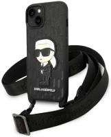 Photos - Case Karl Lagerfeld Leather Monogram Patch and Cord Iconik for iPhone 14 Plus 