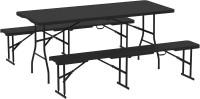 Photos - Outdoor Furniture Outsunny Rattan Effect Folding Picnic Table and Bench Set w/ Handles 